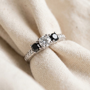 1ct Black & White Diamond 3 Stone Ring 14K White Gold (G-H, I1)