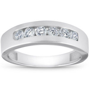 1ct Channel Set Mens Diamond Wedding Ring 14K White Gold (G-H, I1)
