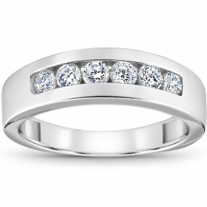 1ct Channel Set Mens Diamond Wedding Ring 14K White Gold (G-H, I1)