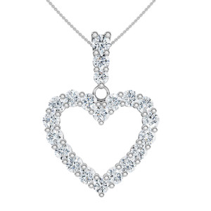 2Ct TW Natural Diamond Heart Dangle Pendant 14k White Gold Necklace 18" (G-H, I2-I3)