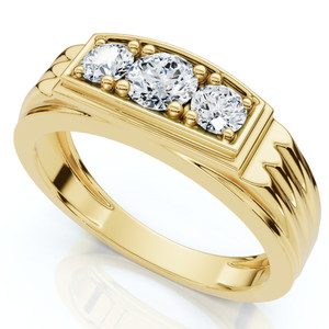 Mens Gold 3/4ct Three Stone Diamond Anniversary Ring 14K Yellow Gold (G-H, I2-I3)