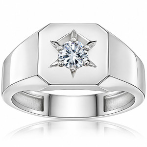 Mens 1/6ct Diamond Solitaire High Polished Wedding Ring 10k White Gold (H-I, I1)