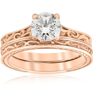 1ct Diamond Solitaire 14k Rose Gold Vintage Engagement Ring Wedding Band (G-H, SI)