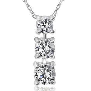 1/2ct 3-Stone Diamond Pendant 14k White Gold (G-H, I1)