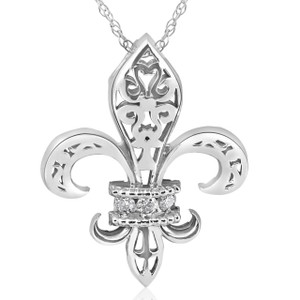 1/10ct Vintage Fleur De Lis Pendant 14K White Gold 1" Tall (G-H, I1)