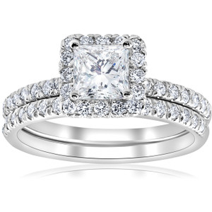2 5/8ct Princess Cut Halo Diamond Engagement Wedding Ring Set Lab Grown 14k Gold (G-H, VS)