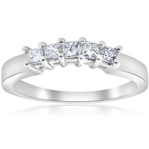 1/2ct Princess Cut Diamond Curved Wedding Ring Enhancer 14K White Gold (G-H, I1)