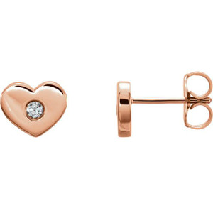 14K Rose Gold Diamond Solitaire Heart Studs High Polished 7mm (I-J, I2-I3)