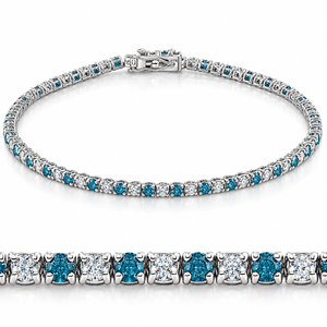 3ct Blue & White Diamond Tennis Bracelet 14K White Gold 7" (G-H, I2-I3)