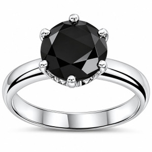 2 ct Treated Black Diamond Solitaire Engagement Ring 14K White Gold (Black, )