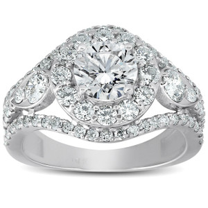 2 ct Halo Diamond Multi Row Engagement Ring 14k White Gold (G-H, SI)