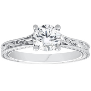1Ct Solitaire Round Vintage Diamond Engagement Ring White Gold Lab Grown (F-G, VS)