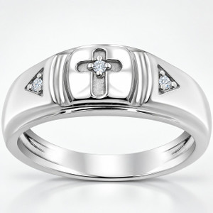 Mens Diamond Cross Wedding Ring 10k White Gold (H-I, I1)