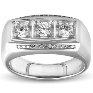 1ct Diamond Mens Three Stone Wedding Anniversary Ring 10k White Gold (H-I, I1)