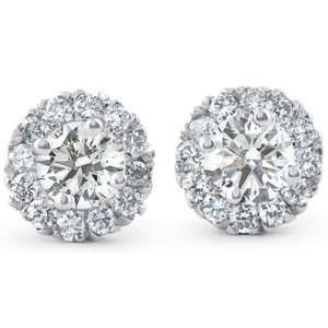 7/8ct Halo Diamond Studs 14k White Gold (J-K, I2-I3)