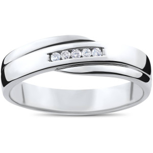 Mens Cut Diamond Wedding Ring 1/6cttw 10K White Gold High Polished Channel Set (H-I, I1)