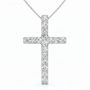 1 Ct Diamond Cross 14k White Gold 18" Chain Womens Necklace 1 1/4" Tall (G-H, I1)

