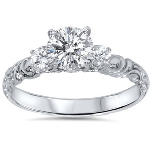 3/4ct Vintage 3 Stone Diamond Engagement Ring 14K White Gold (G-H, I1)