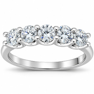 1 Ct Five Stone EX3 Lab Grown Diamond Wedding Ring 14k White Gold EX3 Lab Grown (G-H, SI)