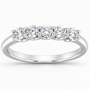 1/2 Ct Five Stone U Prong EX3 Lab Grown Diamond Wedding Ring 14k White Gold (G-H, SI)