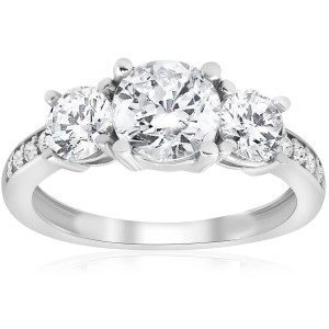 2 Ct TWD Three Stone Diamond Engagement Ring 14k White Gold Anniversary Band (G-H, I1)