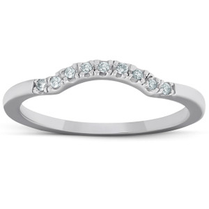 1/15ct Curved Contour Notched Diamond Wedding Ring 14K White Gold (G-H, I1)