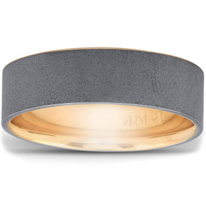 14k Yellow & Black Gold Mens Satin Finish Flat Comfort Fit Wedding Band