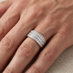 1 Ct TDW Three Row Channel Set Diamond Wedding Ring 10k White Gold Band (H-I, I1)