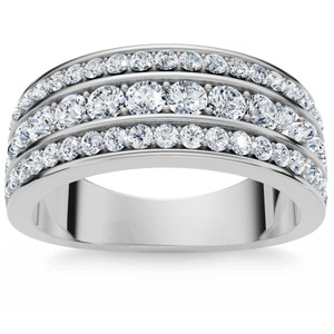 1 Ct Diamond Three Row Womens Anniversary Wide Wedding Ring 10k White Gold (H-I, I1)