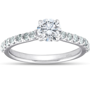 1 1/4 Ct TDW Round Real Diamond Engagement Ring With Side Stones 14k White Gold (G-H, I1)