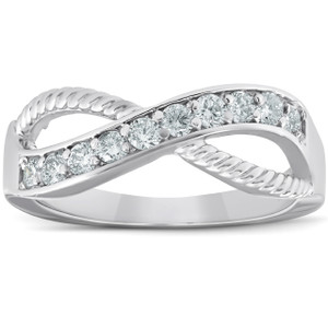 1/2 Ct Diamond Infinity Braided Anniversary Right Hand Ring 10k Whie Gold (G-H, I1)