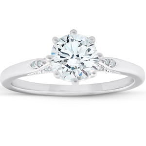 1.05 Ct Diamond Engagement Ring Vintage Accent 14k White Gold 8 Prong (G-H, VS)