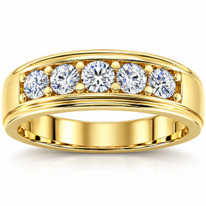 1 Ct Diamond Ring Mens High Polished 14k Yellow Gold Wedding Anniversary Band (H-I, I1)