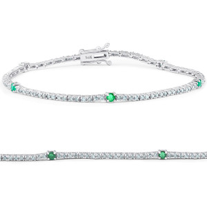 1 1/10 Ct Diamond & Green Emerald Tennis Bracelet 14k White Gold 7" Lab Grown (G-H, VS)