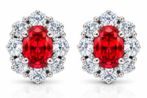 3 Ct Ruby & Diamond Halo Studs 14k White Gold (H-I, I1)