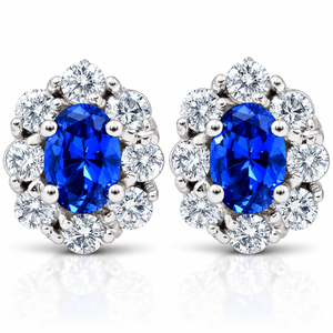 3.10 Ct Blue Sapphire & Diamond Halo Studs 14k White Gold Lab Grown (G-H, VS)
