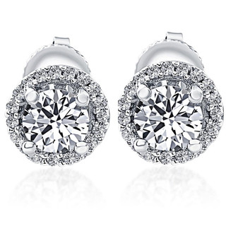 1-1/4-ct.-Halo Pear shape Diamond-Earrings, - Earring Studs with