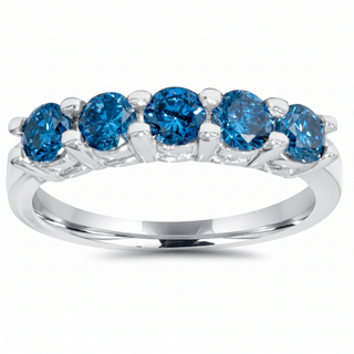 AFFY Oval Cut Simulated Blue Sapphire Five Stone Ring - 14k Gold Over Sterling Silver (1.61 Cttw)
