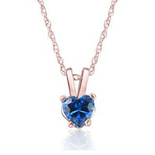 1/2ct Diamond & Simulated Blue Sapphire Heart Pendant 14K White Gold