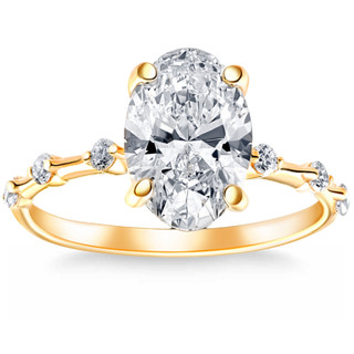 Oval 0.66 Carat Side-Stone Diamond 14K Yellow Gold Engagement Ring Gisu