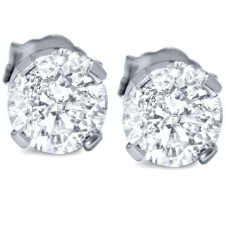 14Kw Round Diamond Stud Earrings 2.00 CT TW Screw Back - Beryl Jewelers