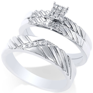 1/3ct His & Hers Diamond Trio Engagement Wedding Bridal Ring Set