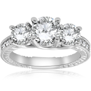 14k White Gold Three-Stone Engagement Rings with 1.90 Total Carat Pink-SI1  Round Diamond from Diamond Traces