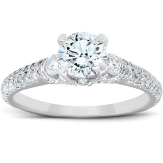 Vintage Diamond Engagement Ring 1 Carat 14K White Gold Round 