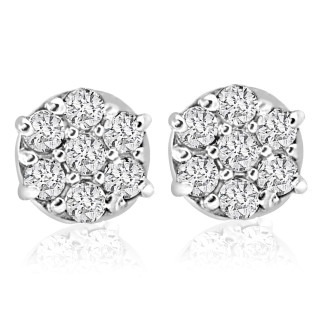 Four Prong Screw-Back Earring in 14K White Gold, 5.40 CTW Dew Round Forever One - Near-Colorless Moissanite | Charles & Colvard