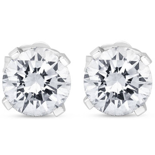 Square Diamond Stud Earrings Basket Setting In 14K White Gold - DY1