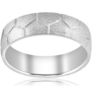 Gravure 14k White Gold 8mm Hammered and Smooth Comfort Fit Wedding