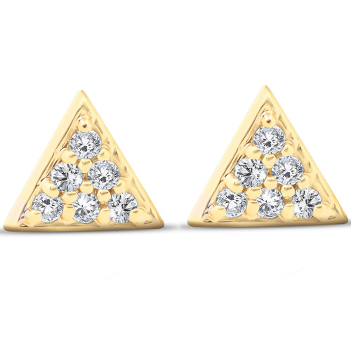 14k Yellow Gold Triangle Pave 1/10 Ct Diamond Delicate Spike Studs Womens Earrings (G-H, I1)
