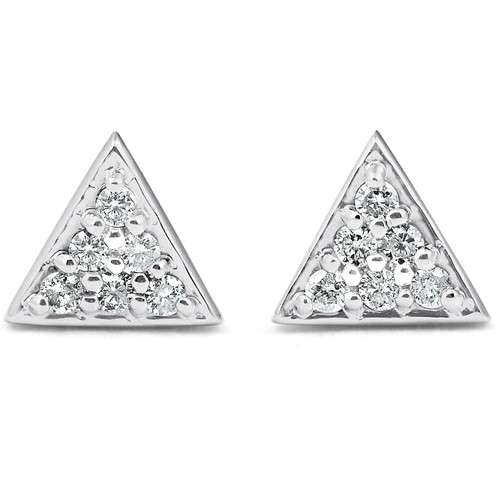 G/VS 14k White Gold Triangle Pave .12Ct Diamond Delicate Studs Womens Earrings (G-H, VS)