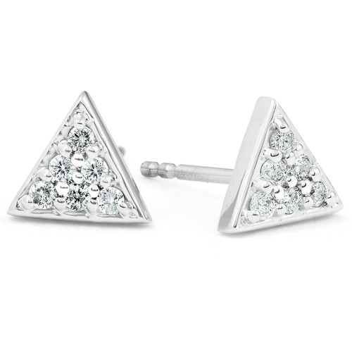 G/VS 14k White Gold Triangle Pave .12Ct Diamond Delicate Studs Womens Earrings (G-H, VS) G/VS 14k White Gold Triangle Pave .12Ct Diamond Delicate Studs Womens Earrings (G-H, VS)